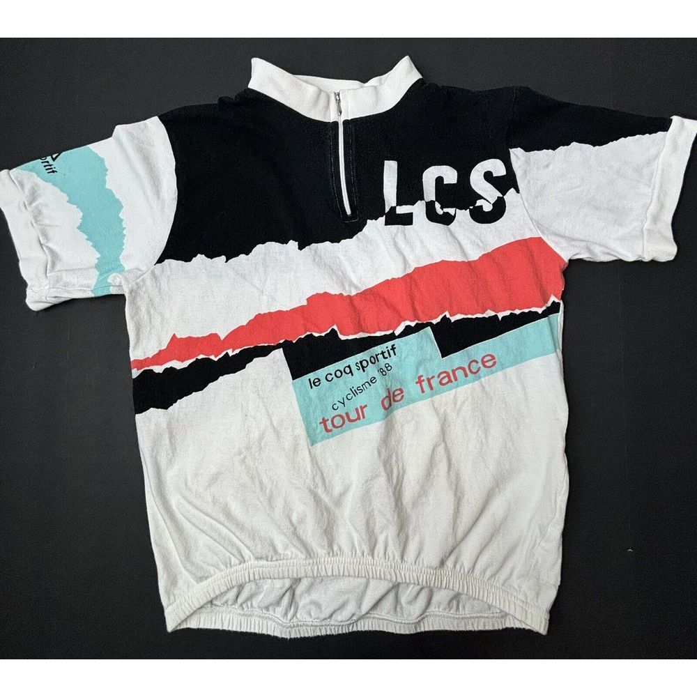 Vintage Le Coq Sportif Shirt Jersey‎ '88 Tour De France Cycling LARGE Cotton GUC